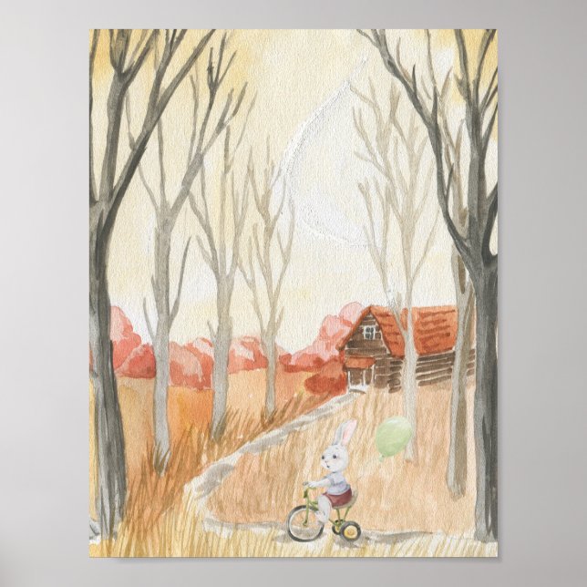 Cute Rabbit on A Bike With A Balloon Nursery Poster (Vorne)