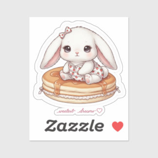 Cute Rabbit on Fluffy Pancake-Pancake Pajama Bunny Aufkleber