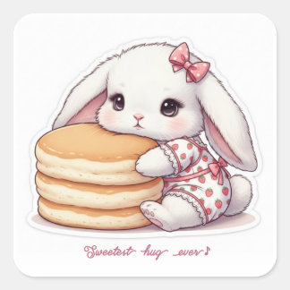 Cute Rabbit & Pancake - Adorable Breakfast Sweet Quadratischer Aufkleber