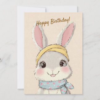 Cute Rabbit with Bandana Kids Birthday Invitation Einladung