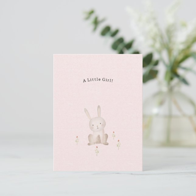 Cute Rabbit With Flowers Baby Girl Daughter Postkarte (Stehend Vorderseite)