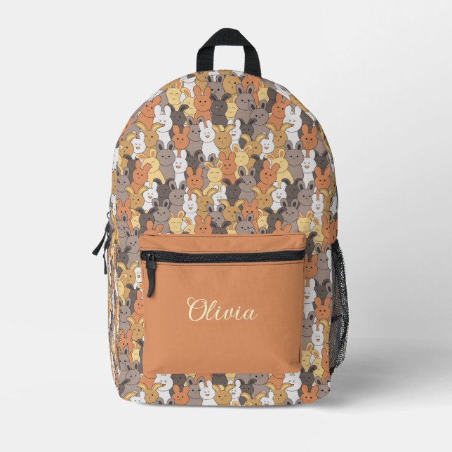 Cute Rabbits Custom Name Printed Bedruckter Rucksack (Vorderseite)
