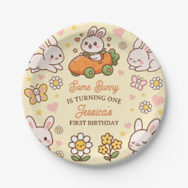 Cute Rabbits Whimsical Easter Kids' Birthday Party Pappteller
