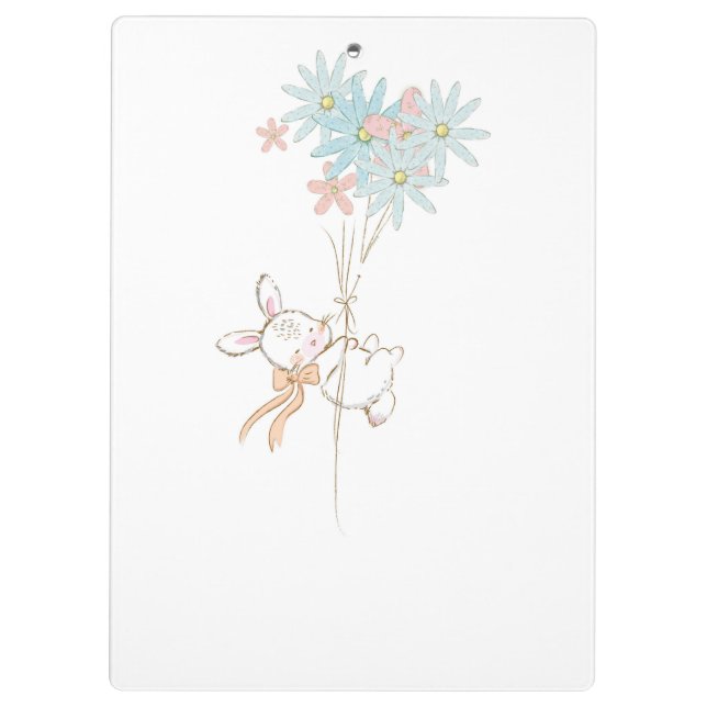 Cute rabbits with flowers notebook klemmbrett (Rückseite)