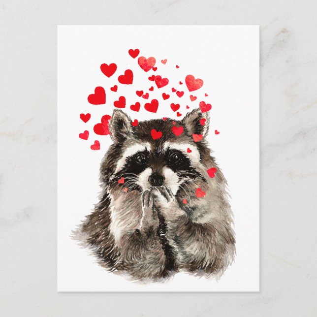 Cute Raccoon Blowing Kisses Love Hearts Postkarte (Vorderseite)