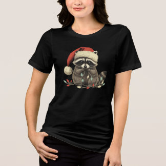 cute raccoon Chew Christmas Light Xmas Holiday Tri-Blend Shirt