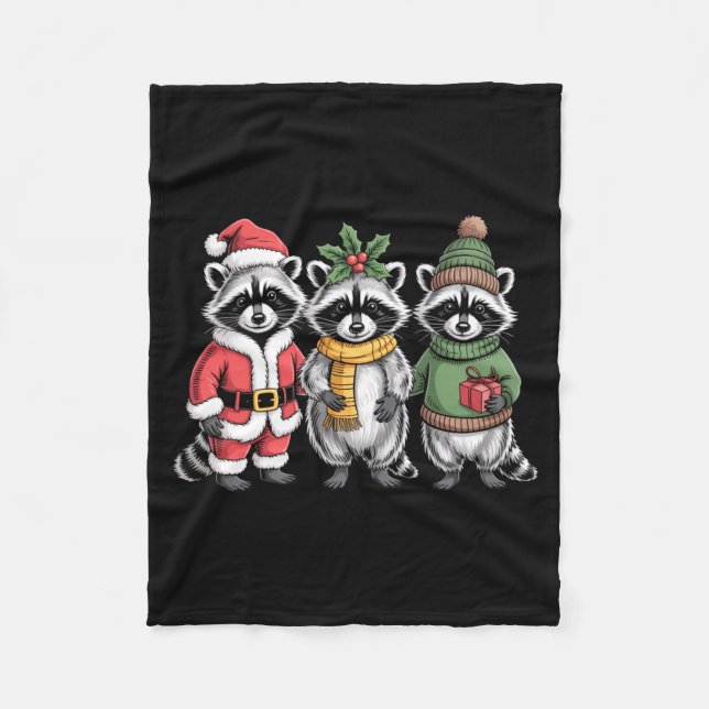Cute Raccoon Christmas Funny Holiday Santa Claus A Fleecedecke (Vorderseite)