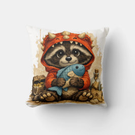 Cute Raccoon Dino Hoodie Pillow Kawaii Kids Decor Kissen