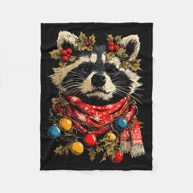 Cute Raccoon F Christmas Lights Festive Forest Ani Fleecedecke (Vorderseite)