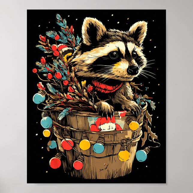 Cute Raccoon Festive Winter Scenery Forest Animal  Poster (Vorne)