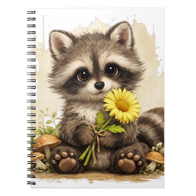 Cute Raccoon Flower Notebook – Kawaii Animal Notizblock (Vorderseite)