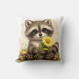 Cute Raccoon Flower Pillow Kawaii Animal Kissen