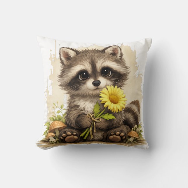 Cute Raccoon Flower Pillow Kawaii Animal Kissen (Vorderseite)