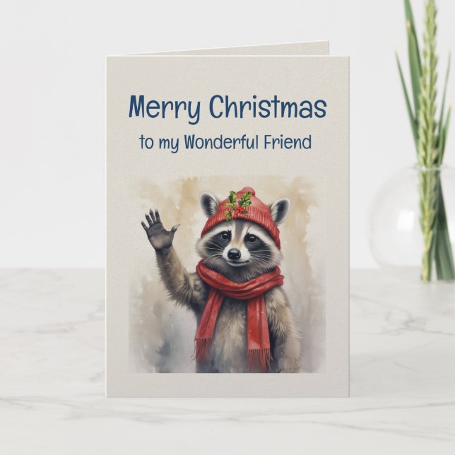 Cute Raccoon Fun Animal Friend Christmas Karte (Vorderseite)