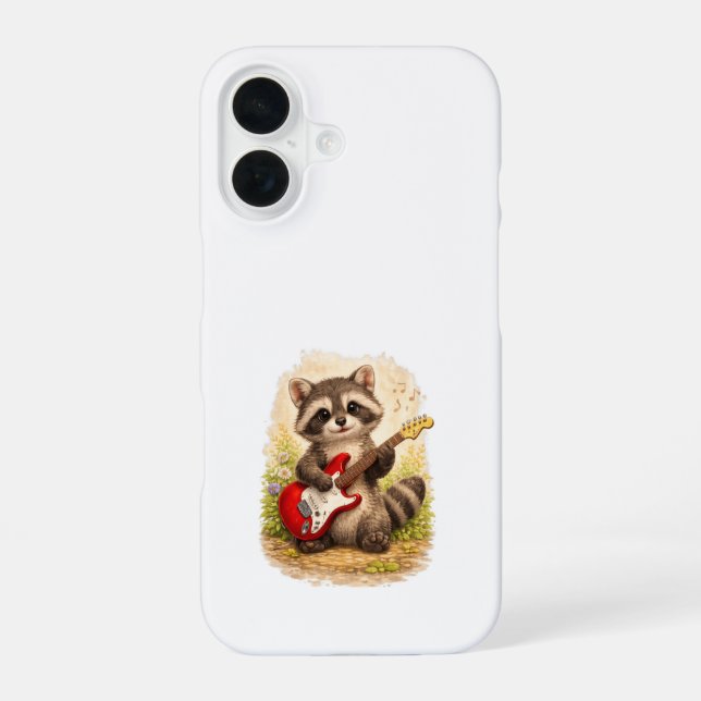 Cute Raccoon Guitar iPhone 16 Case Kawaii Hülle (Rückseite)