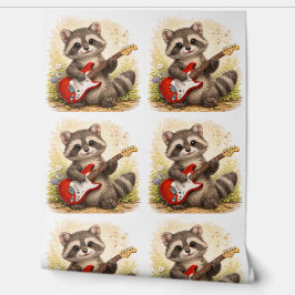 Cute Raccoon Guitar Pattern Wallpaper Kids Tapete