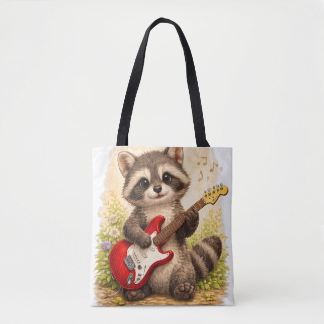 Cute Raccoon Guitar Tote Bag Kawaii Animal (Vorderseite)