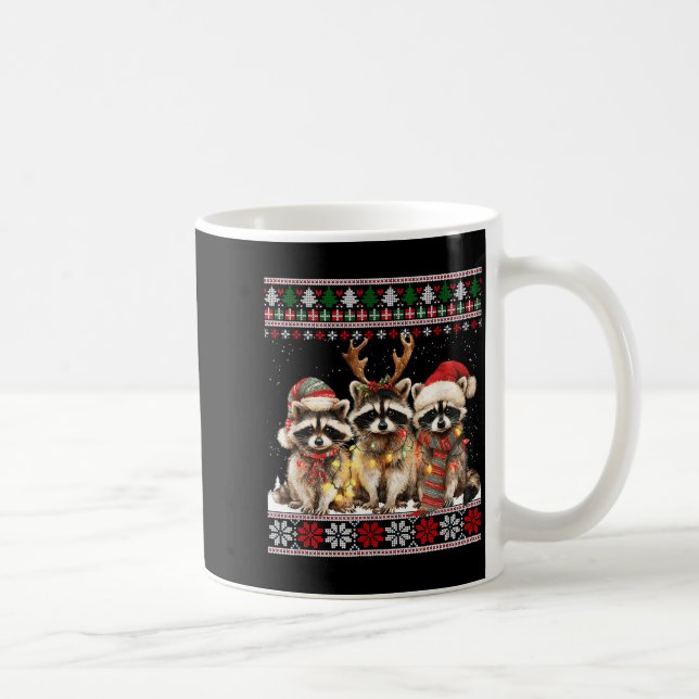 Cute Raccoon Santa Christmas Lights Ugly Xmas Swea Kaffeetasse (Rechts)