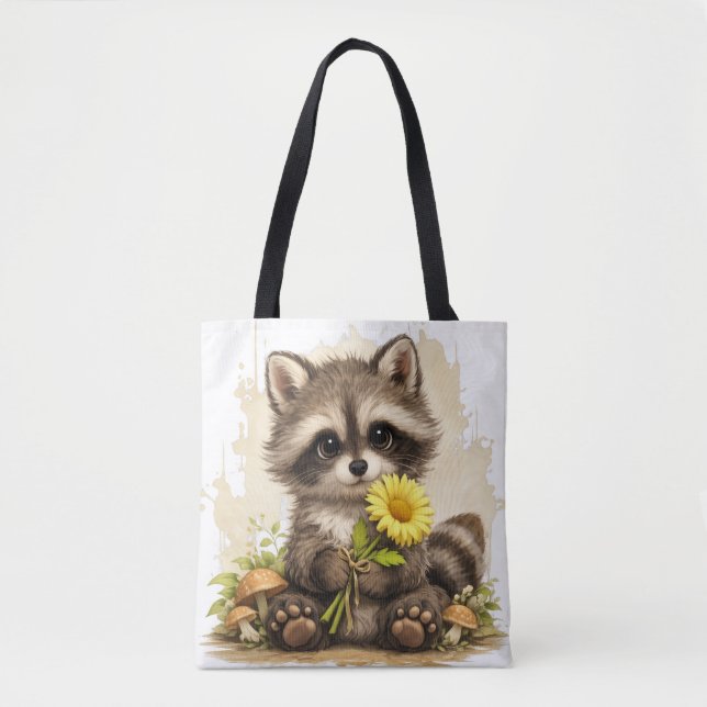 Cute Raccoon Tote Bag – Kawaii Animal Floral Gift (Vorderseite)
