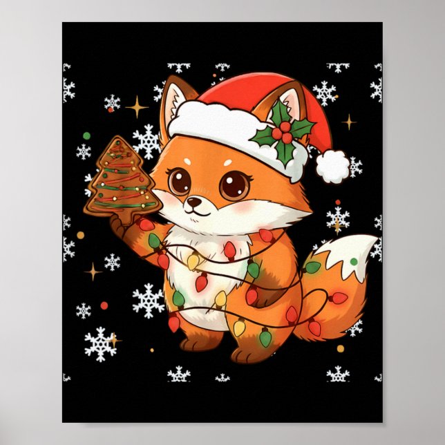 Cute Racoon Lights Tree Cake Funny Xmas Merry Chri Poster (Vorne)