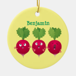 Cute radishes singing trio cartoon vegetables keramik ornament