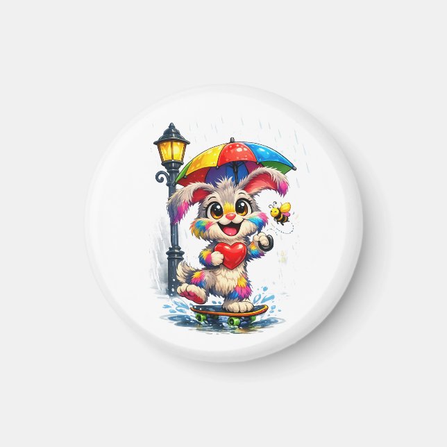 Cute Rainbow Bunny with Umbrella Design Magnet (Vorne)
