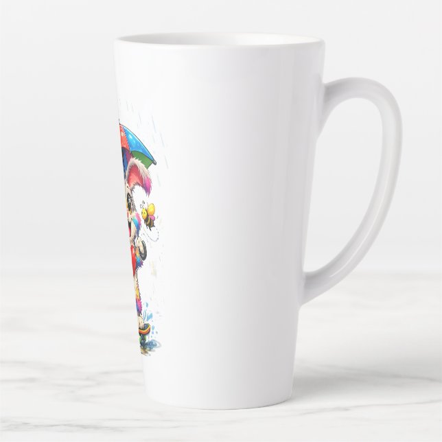 Cute Rainbow Bunny with Umbrella Design Milchtasse (Rechts)