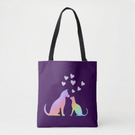 Cute Rainbow Cat and Dog Silhouette Love Purple To