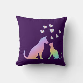 Cute Rainbow Cat and Dog Silhouette Love Purple To Kissen
