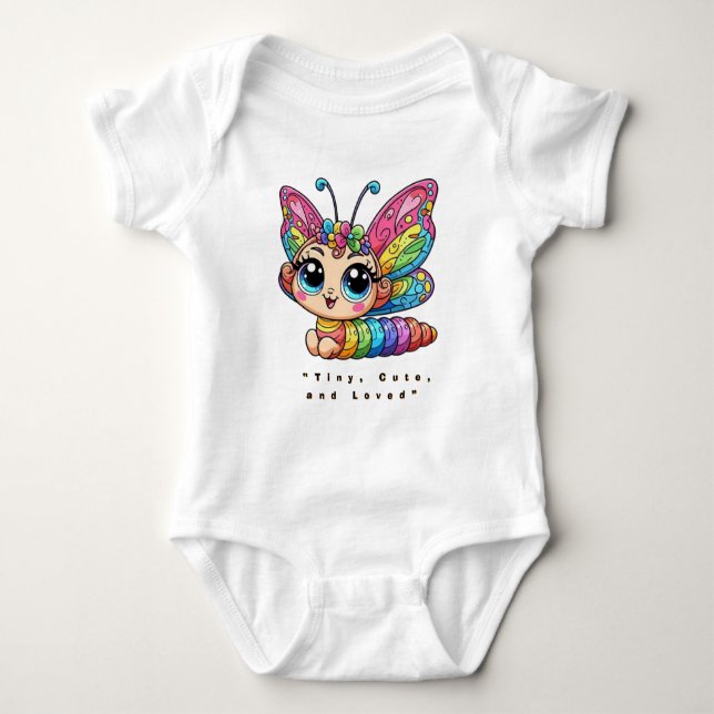 🐛Cute Rainbow Caterpillar Butterfly Cartoon Baby Strampler (Vorderseite)