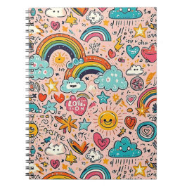 Cute Rainbow Doodle Pattern Notizblock