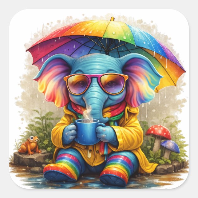 Cute Rainbow Elephant Sticker – Cozy Kawaii (Vorderseite)