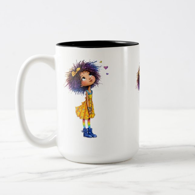 Cute Rainbow Girl Whimsical Colorful Art Zweifarbige Tasse (Links)