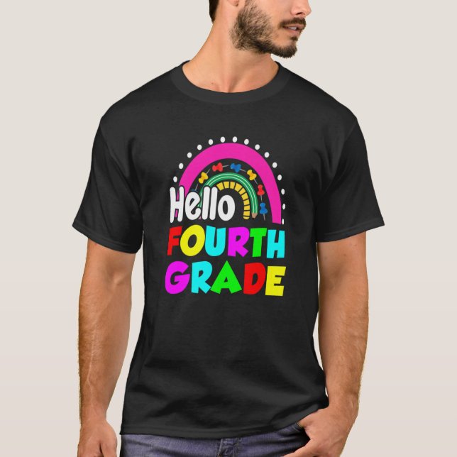 Cute Rainbow Hello Fourth Grade  Happy First Day T-Shirt (Vorderseite)