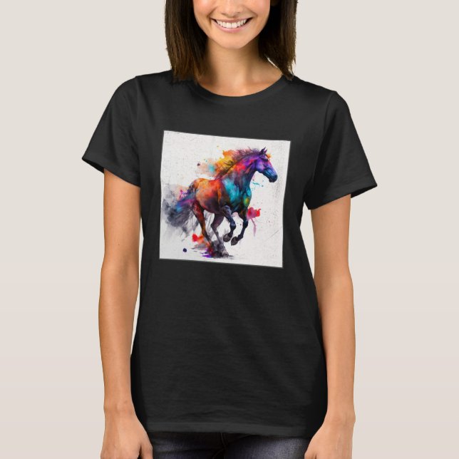 Cute Rainbow Horse Paint Splatter Illustration Col T-Shirt (Vorderseite)