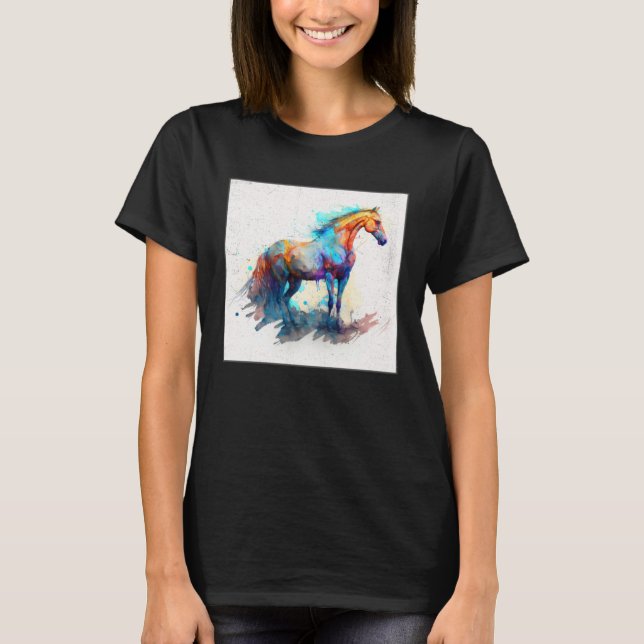 Cute Rainbow Horse Paint Splatter Illustration Col T-Shirt (Vorderseite)