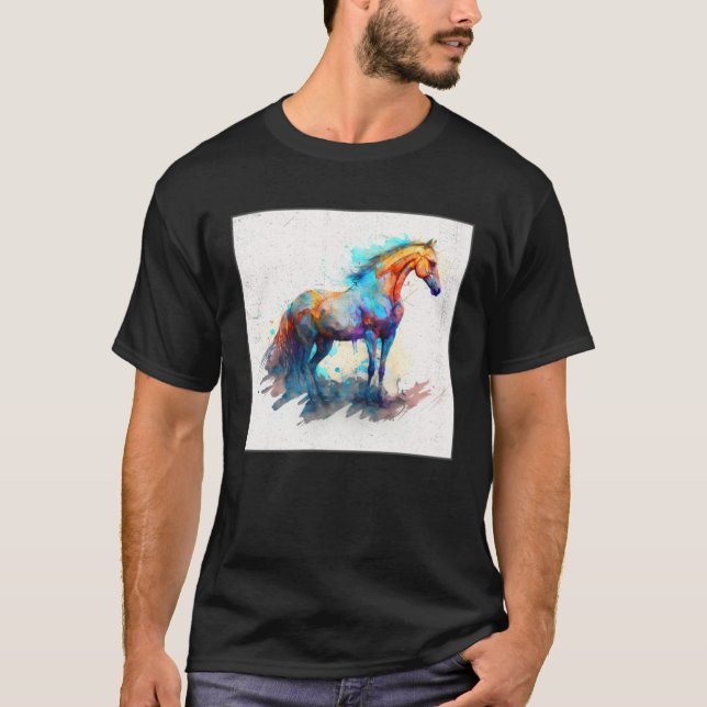 Cute Rainbow Horse Paint Splatter Illustration Col T-Shirt (Vorderseite)