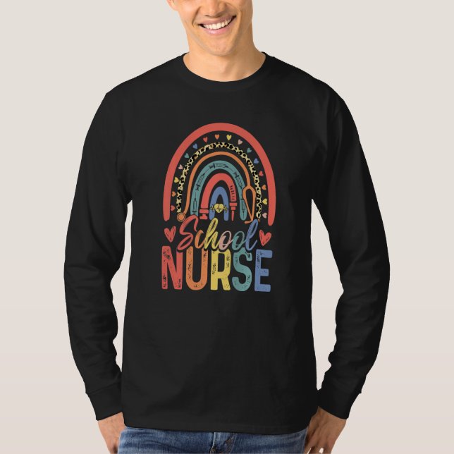 Cute Rainbow Leopard Print School Nurse Back To Sc T-Shirt (Vorderseite)