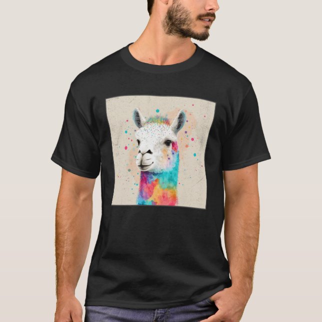 Cute Rainbow Llama Paint Splatter Illustration Col T-Shirt (Vorderseite)