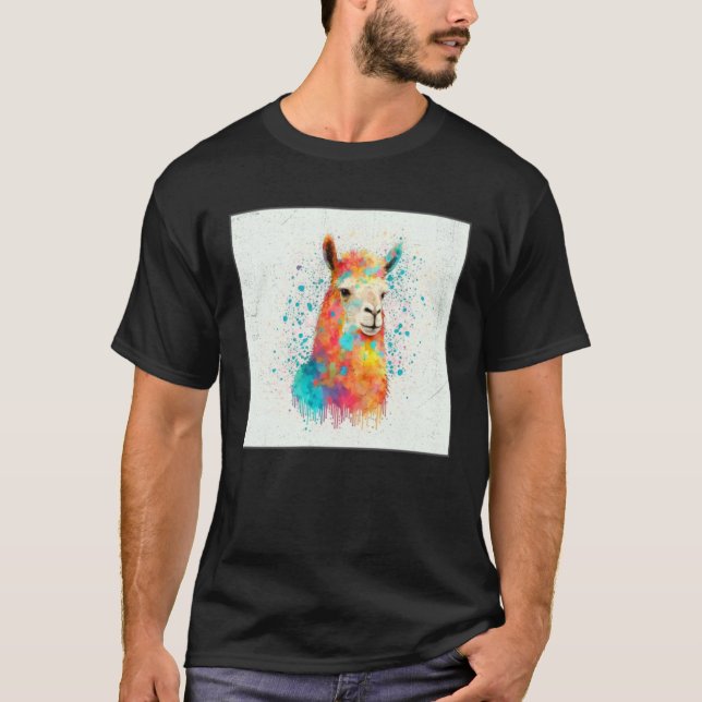 Cute Rainbow Llama Paint Splatter Illustration Col T-Shirt (Vorderseite)