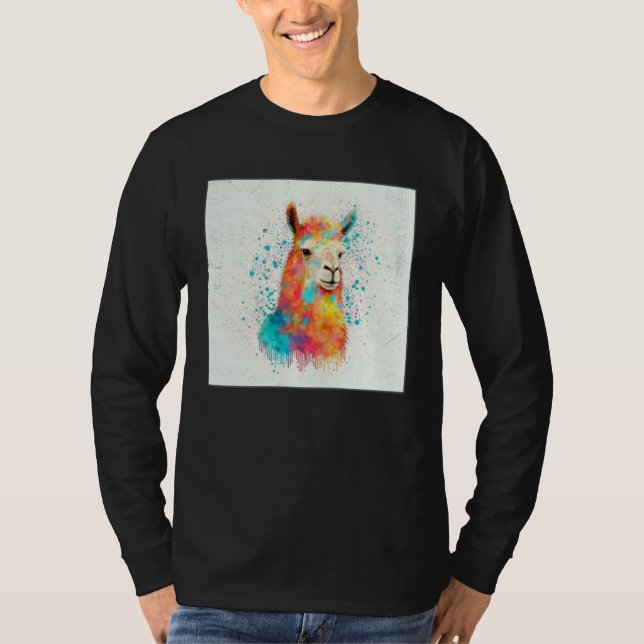 Cute Rainbow Llama Paint Splatter Illustration Col T-Shirt (Vorderseite)