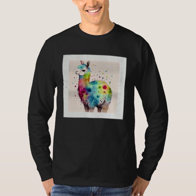 Cute Rainbow Llama Paint Splatter Illustration Col T-Shirt (Vorderseite)