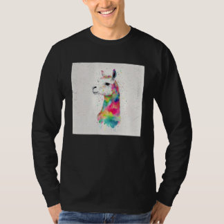 Cute Rainbow Llama Paint Splatter Illustration Col T-Shirt