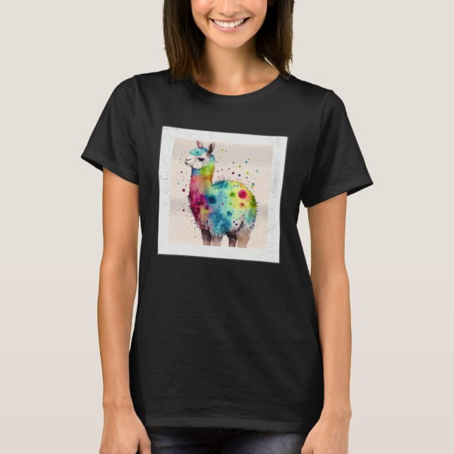 Cute Rainbow Llama Paint Splatter Illustration Col T-Shirt (Vorderseite)