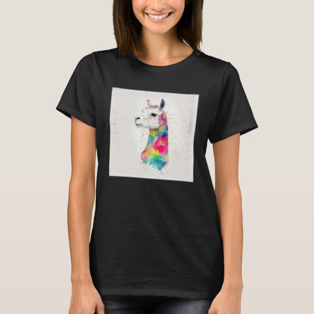 Cute Rainbow Llama Paint Splatter Illustration Col T-Shirt (Vorderseite)