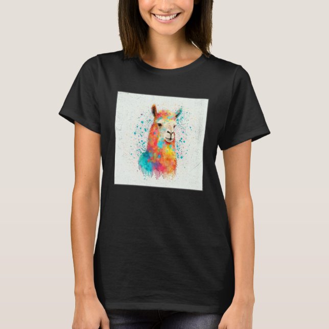 Cute Rainbow Llama Paint Splatter Illustration Col T-Shirt (Vorderseite)