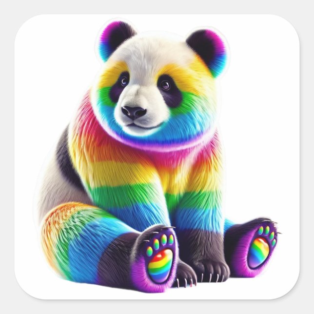 Cute Rainbow Panda Quadratischer Aufkleber (Vorderseite)