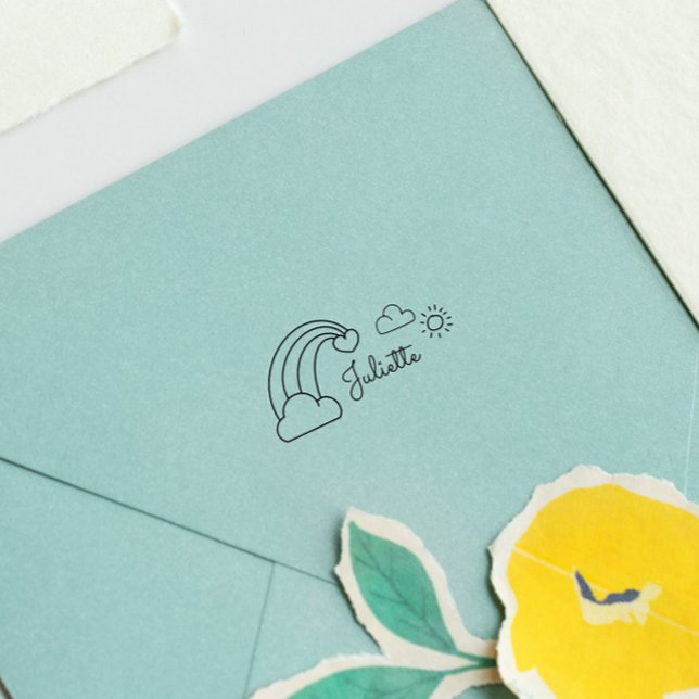 Cute Rainbow Sun Child Custom Name Self-inking Sta Permastempel (Von Creator hochgeladen)