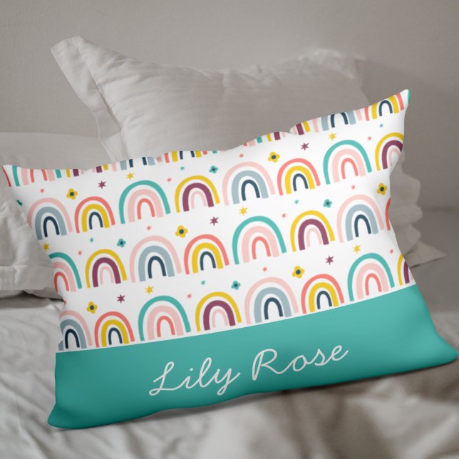 Cute Rainbow Teal Kid's Personalized Kissenbezug (Von Creator hochgeladen)
