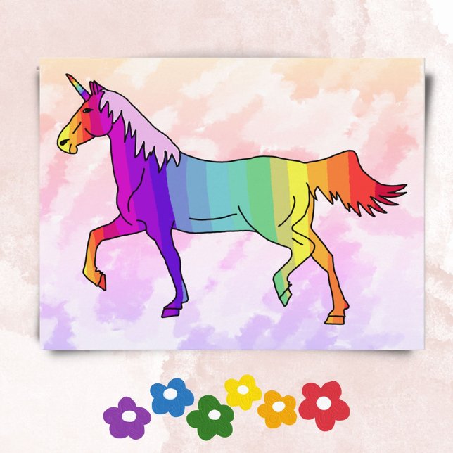 Cute Rainbow Unicorn Birthday Party Invitation Einladungspostkarte (Von Creator hochgeladen)